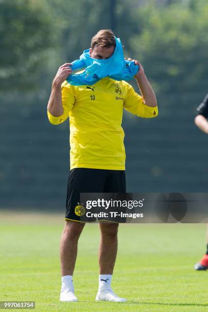 Mario Goetze of Dortmund looks on during a training session at BVB training center on July 12, 2018 in Dortmund, Germany.