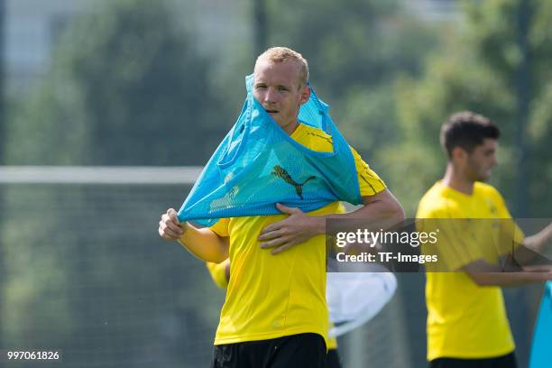 Sebastian Rode of Dortmund looks on during a training session at BVB training center on July 12, 2018 in Dortmund, Germany.