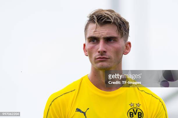 Maximilian Philipp of Dortmund looks on during a training session at BVB training center on July 12, 2018 in Dortmund, Germany.