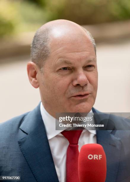 German Federal Minister of Finance Olaf Scholz is talking to media prior an Eurogroup Ministers meeting, on july 12 in the Justus Lipsius, the EU...