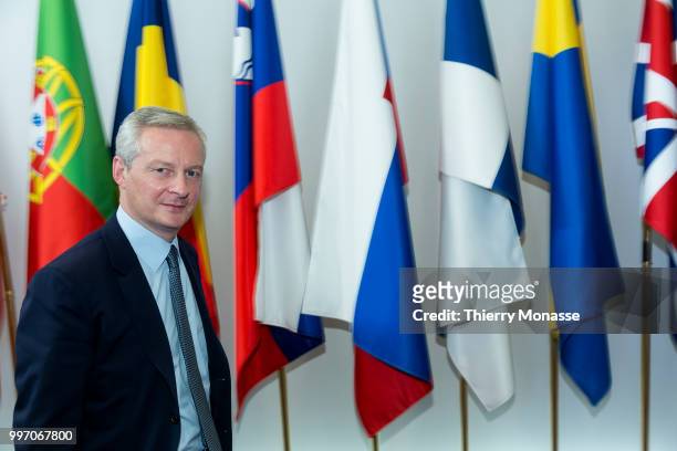French Minister of the Economy Bruno Le Maire is talking to media prior an Eurogroup Ministers meeting, on july 12 in the Justus Lipsius, the EU...