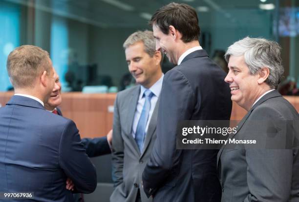 From Left: Finnish Finance Minister Petteri Orpo is talking with the German Federal Minister of Finance Olaf Scholz, the Austrian Finance Minister...