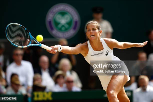 Julia Goerges of Germany returns against Serena Williams of The United States during their Ladies' Singles semi-final match on day ten of the...