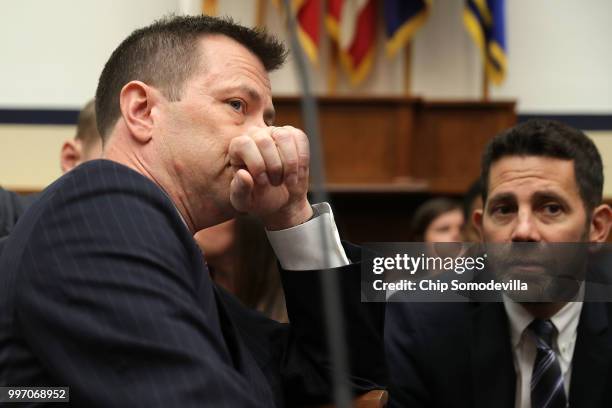 Deputy Assistant FBI Director Peter Strzok prepares to testify before a joint hearing of the House Judiciary and Oversight and Government Reform...