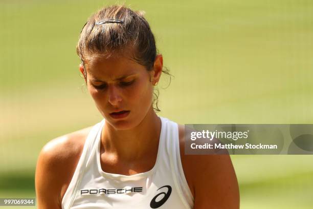 Julia Goerges of Germany reacts against Serena Williams of The United States during their Ladies' Singles semi-final match on day ten of the...