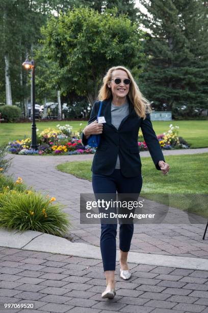 Jerry Hall attends the annual Allen & Company Sun Valley Conference, July 12, 2018 in Sun Valley, Idaho. Every July, some of the world's most wealthy...