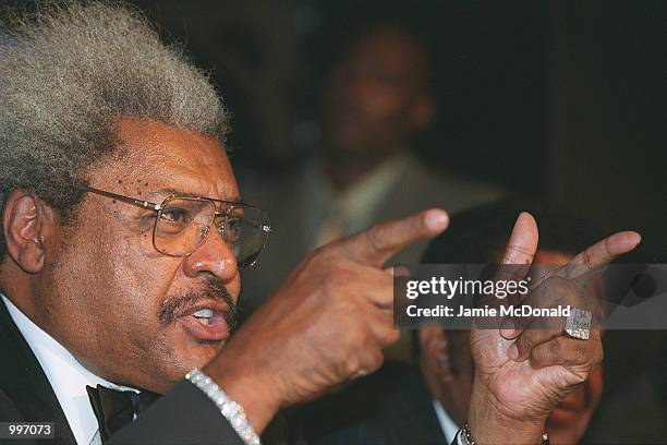 Promoter Don King makes his point at a press conference in Sound, Leicester Square, London, to announce the forthcoming rematch between Hasim Rahman...