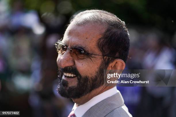 Sheikh Mohammed bin Rashid Al Maktoum poses at Newmarket Racecourse on July 12, 2018 in Newmarket, United Kingdom.