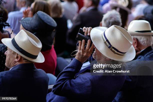 Watching the action at Newmarket Racecourse on July 12, 2018 in Newmarket, United Kingdom.
