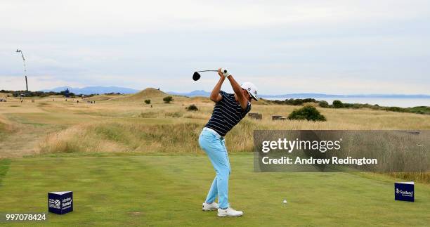 Rafa Cabrera Bello of Spain takes his tee shot on hole eleven during day one of the Aberdeen Standard Investments Scottish Open at Gullane Golf...