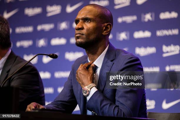 Eric Abidal during the presentation of Arthur Melo from Brasil after being the first new signing for FC Barcelona 2018/2019 La Liga team in Camp Nou...