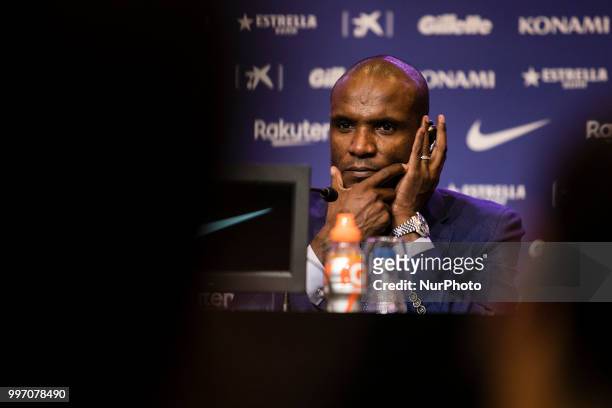 Eric Abidal during the presentation of Arthur Melo from Brasil after being the first new signing for FC Barcelona 2018/2019 La Liga team in Camp Nou...