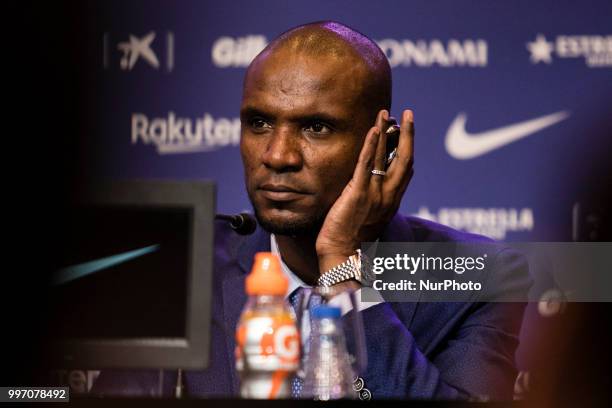 Eric Abidal during the presentation of Arthur Melo from Brasil after being the first new signing for FC Barcelona 2018/2019 La Liga team in Camp Nou...