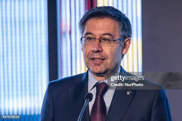 Josep Maria Bartomeu president of FC Barcelona at the presentation of Arthur Melo from Brasil after being the first new signing for FC Barcelona...