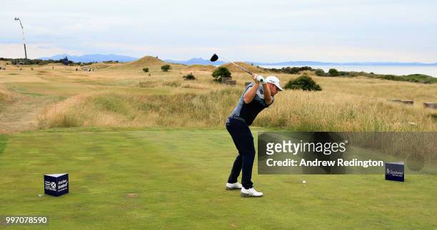 Tyrrell Hatton of England takes his tee shot on hole eleven during day one of the Aberdeen Standard Investments Scottish Open at Gullane Golf Course...