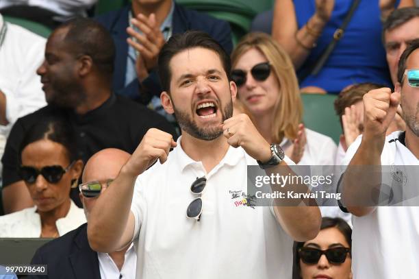 Alexis Ohanian attends day ten of the Wimbledon Tennis Championships at the All England Lawn Tennis and Croquet Club on July 12, 2018 in London,...