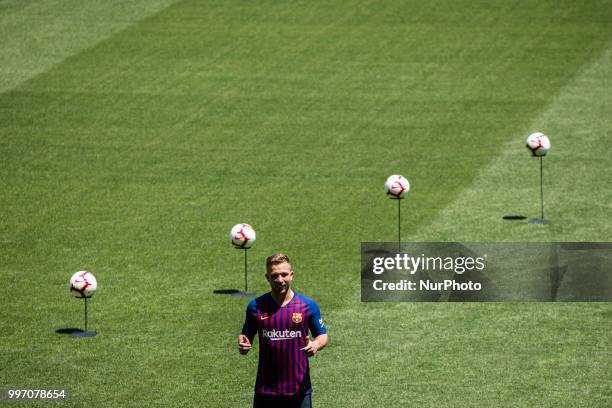 Presentation of Arthur Melo from Brasil after being the first new signing for FC Barcelona 2018/2019 La Liga team in Camp Nou Stadiu, Barcelona on 11...