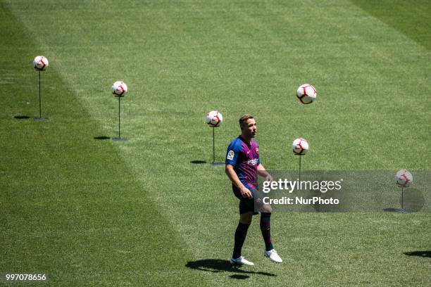 Presentation of Arthur Melo from Brasil after being the first new signing for FC Barcelona 2018/2019 La Liga team in Camp Nou Stadiu, Barcelona on 11...