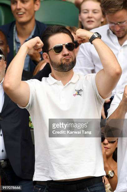 Alexis Ohanian attends day ten of the Wimbledon Tennis Championships at the All England Lawn Tennis and Croquet Club on July 12, 2018 in London,...
