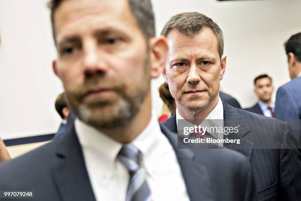 Peter Strzok, an agent at the Federal Bureau of Investigation , right, arrives to a joint House Judiciary, Oversight and Government Reform Committees...