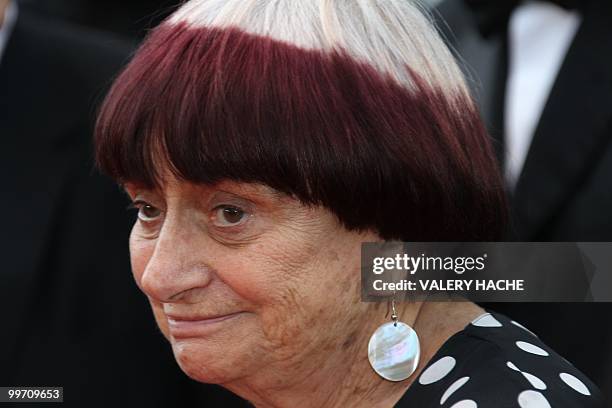 French director Agnes Varda arrives for the screening of "Biutiful" presented in competition at the 63rd Cannes Film Festival on May 17, 2010 in...