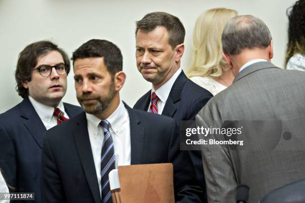 Peter Strzok, an agent at the Federal Bureau of Investigation , center, arrives to a joint House Judiciary, Oversight and Government Reform...