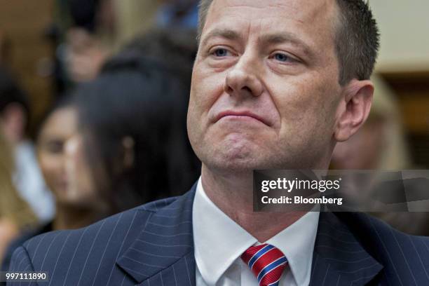 Peter Strzok, an agent at the Federal Bureau of Investigation , waits to begin a joint House Judiciary, Oversight and Government Reform Committees...