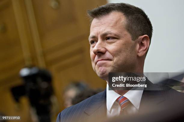 Peter Strzok, an agent at the Federal Bureau of Investigation , waits to begin a joint House Judiciary, Oversight and Government Reform Committees...