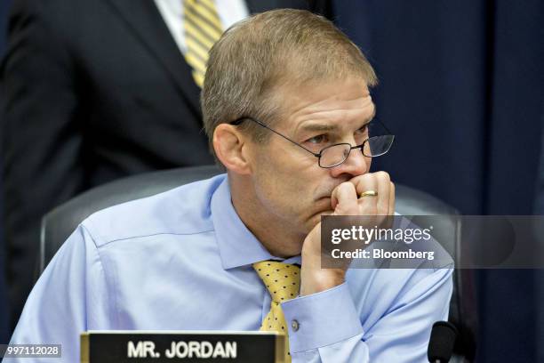 Representative Jim Jordan, a Republican from Ohio, waits to begin a joint House Judiciary, Oversight and Government Reform Committees hearing with...