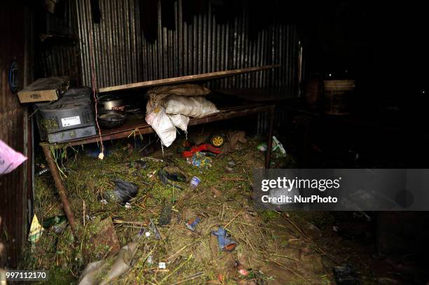 Belongings in a house were damaged by flood water overflowed from River affected due to incessant rainfall at Thimi, Bhaktapur, Nepal on Thursday,...