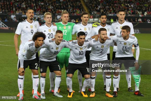 Team photo of the German squad taken ahead of the World Cup Group C soccer qualifier match between Germany and Azerbaijan at the Fritz Walter Stadium...