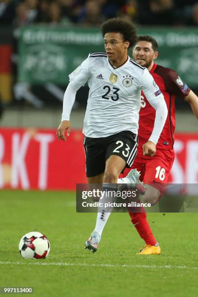 Germany's Leroy Sane in action during the World Cup Group C soccer qualifier match between Germany and Azerbaijan at the Fritz Walter Stadium in...