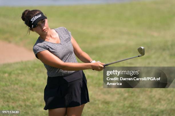 Alexa Pano chips onto the green during Round One of the Girls Junior PGA Championship held at Kearney Hill Golf Links on July 09, 2018 in Lexington,...