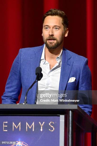 Ryan Eggold speaks onstage during the 70th Emmy Awards Nominations Announcement at Saban Media Center on July 12, 2018 in North Hollywood, California.