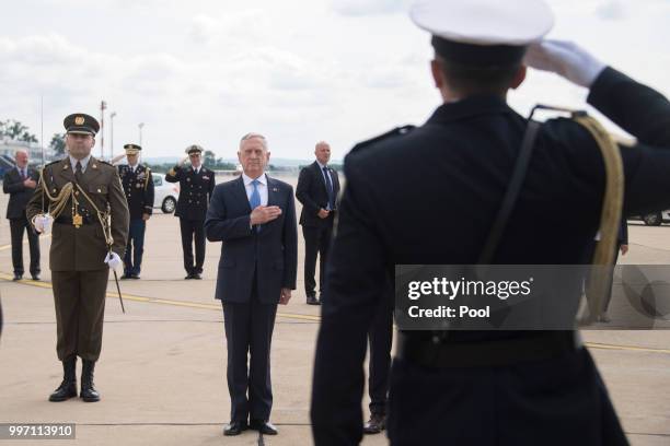 Secretary of Defense James Mattis participates in a Welcoming Ceremony with Croatian Minister of Defense Damir Krsticevic upon landing on July 12,...