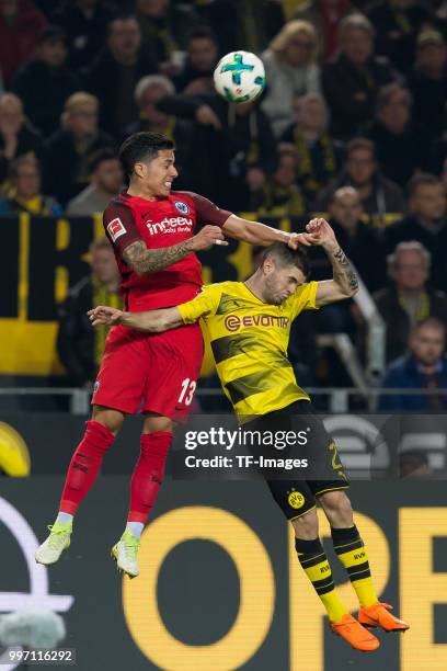 Carlos Salcedo of Frankfurt and Christian Pulisic of Dortmund battle for the ball during the Bundesliga match between Borussia Dortmund and Eintracht...