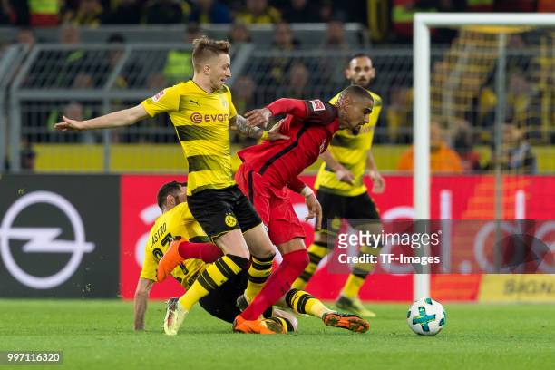 Marco Reus of Dortmund and Kevin-Prince Boateng of Frankfurt battle for the ball during the Bundesliga match between Borussia Dortmund and Eintracht...