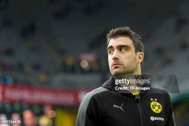 Sokratis Papastathopoulos of Dortmund looks on prior to the Bundesliga match between Borussia Dortmund and Eintracht Frankfurt at Signal Iduna Park...