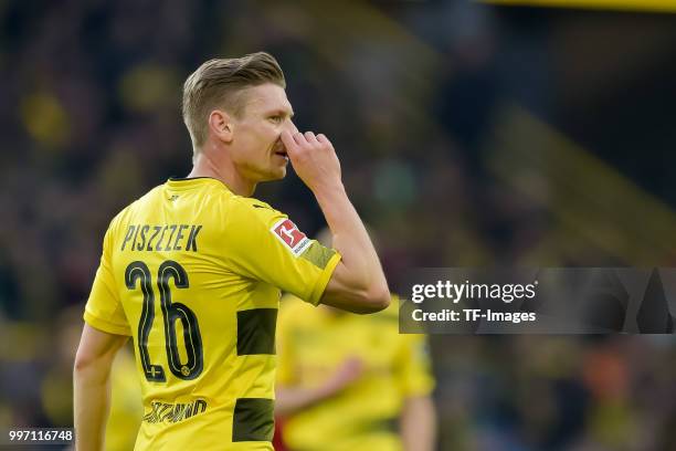 Lukasz Piszczek of Dortmund gestures during the Bundesliga match between Borussia Dortmund and Eintracht Frankfurt at Signal Iduna Park on March 11,...