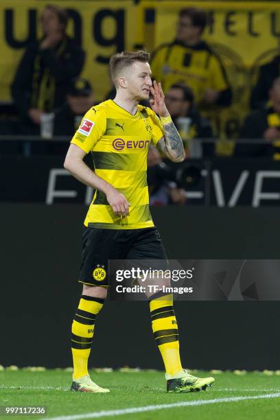 Marco Reus of Dortmund looks on during the Bundesliga match between Borussia Dortmund and Eintracht Frankfurt at Signal Iduna Park on March 11, 2018...