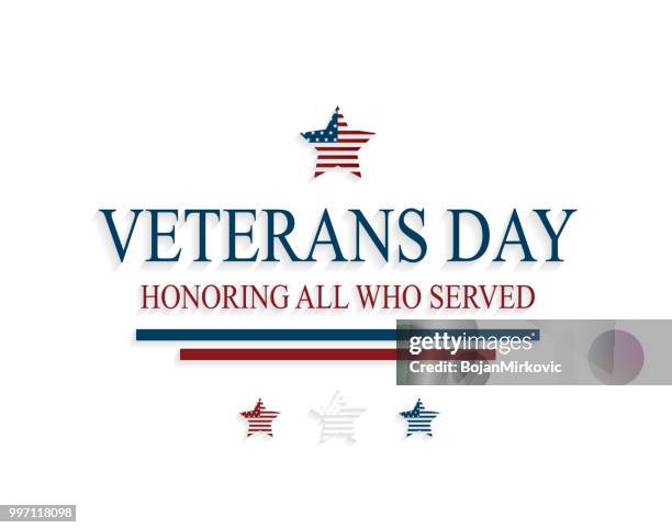 stockillustraties, clipart, cartoons en iconen met veterans day wenskaart met sterren op een witte achtergrond. ter ere van allen die geserveerd. vectorillustratie. - veterans day