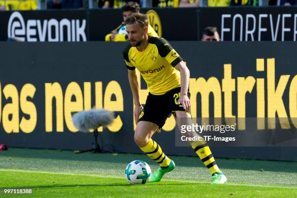 Marcel Schmelzer of Dortmund runs with the ball during the Bundesliga match between Borussia Dortmund and 1. FSV Mainz 05 at Signal Iduna Park on May...
