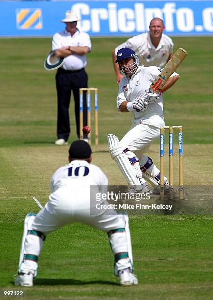 Darren Lehmann of Yorkshire lets a delivery from John Wood of Lancashire go by on the second day of the CricInfo County Championship, Division One...