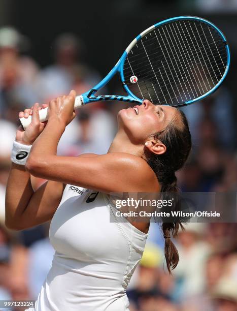 Womens Singles, Semi-Final - Julia Goerges v Serena Williams - A dejected Julia Goerges looks up towards the sky at All England Lawn Tennis and...