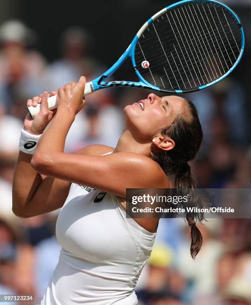 Womens Singles, Semi-Final - Julia Goerges v Serena Williams - A dejected Julia Goerges looks up towards the sky at All England Lawn Tennis and...