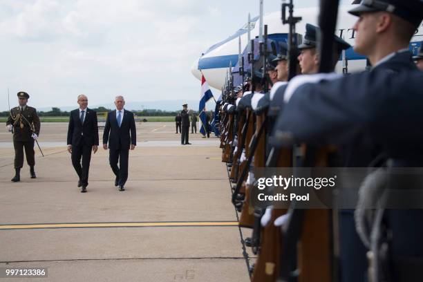 Secretary of Defense James Mattis participates in a Welcoming Ceremony with Croatian Minister of Defense Damir Krsticevic upon landing on July 12,...