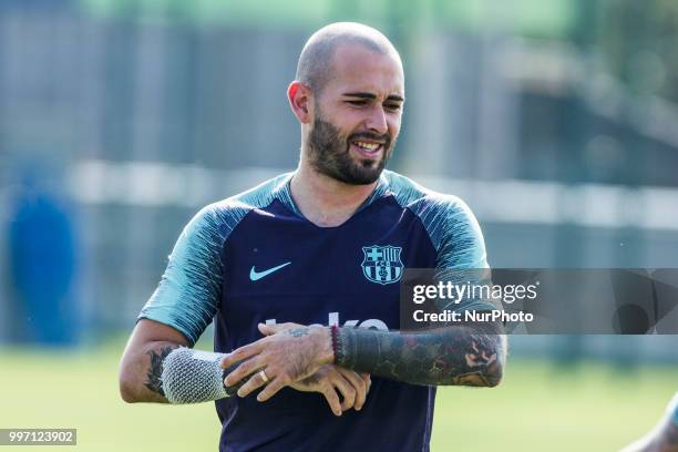 Aleix Vidal from Spain of FC Barcelona during the first FC Barcelona training session of the 2018/2019 La Liga pre season in Ciutat Esportiva Joan...