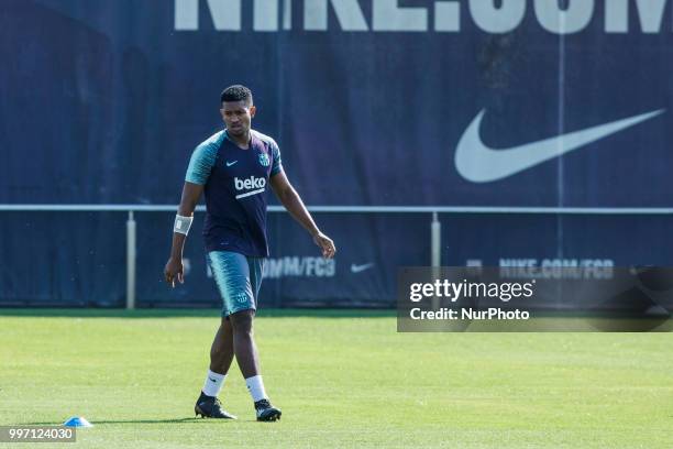 Marlon Santos from Brasil during the first FC Barcelona training session of the 2018/2019 La Liga pre season in Ciutat Esportiva Joan Gamper,...