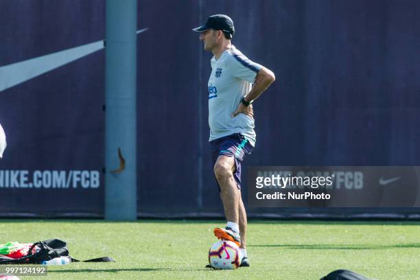 Ernesto Valverde from Spain during the first FC Barcelona training session of the 2018/2019 La Liga pre season in Ciutat Esportiva Joan Gamper,...