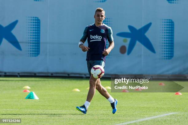 Lucas Digne from France during the first FC Barcelona training session of the 2018/2019 La Liga pre season in Ciutat Esportiva Joan Gamper, Barcelona...